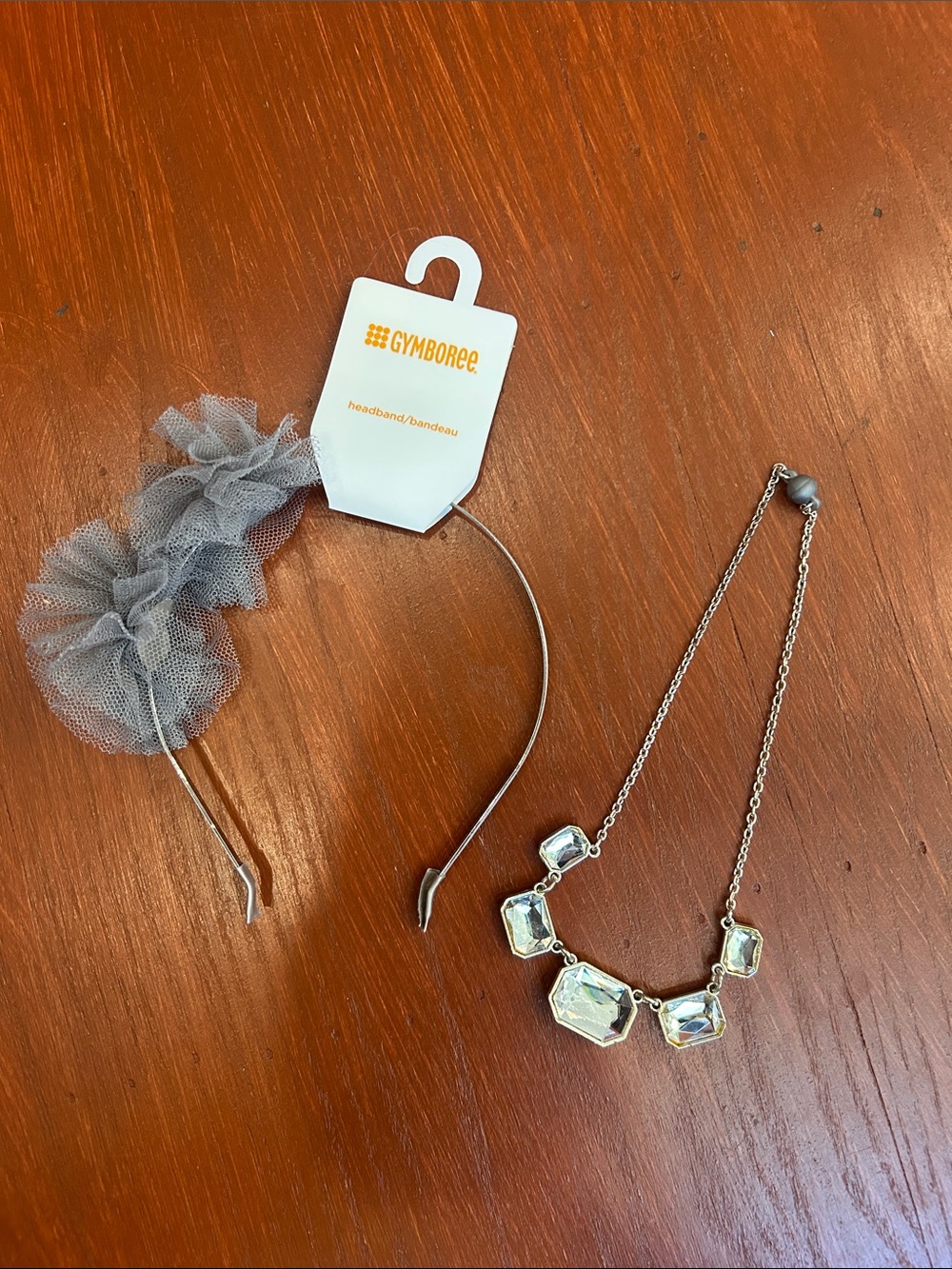 Gymboree Silver Gray Tulle Flower Headband and Necklace Set